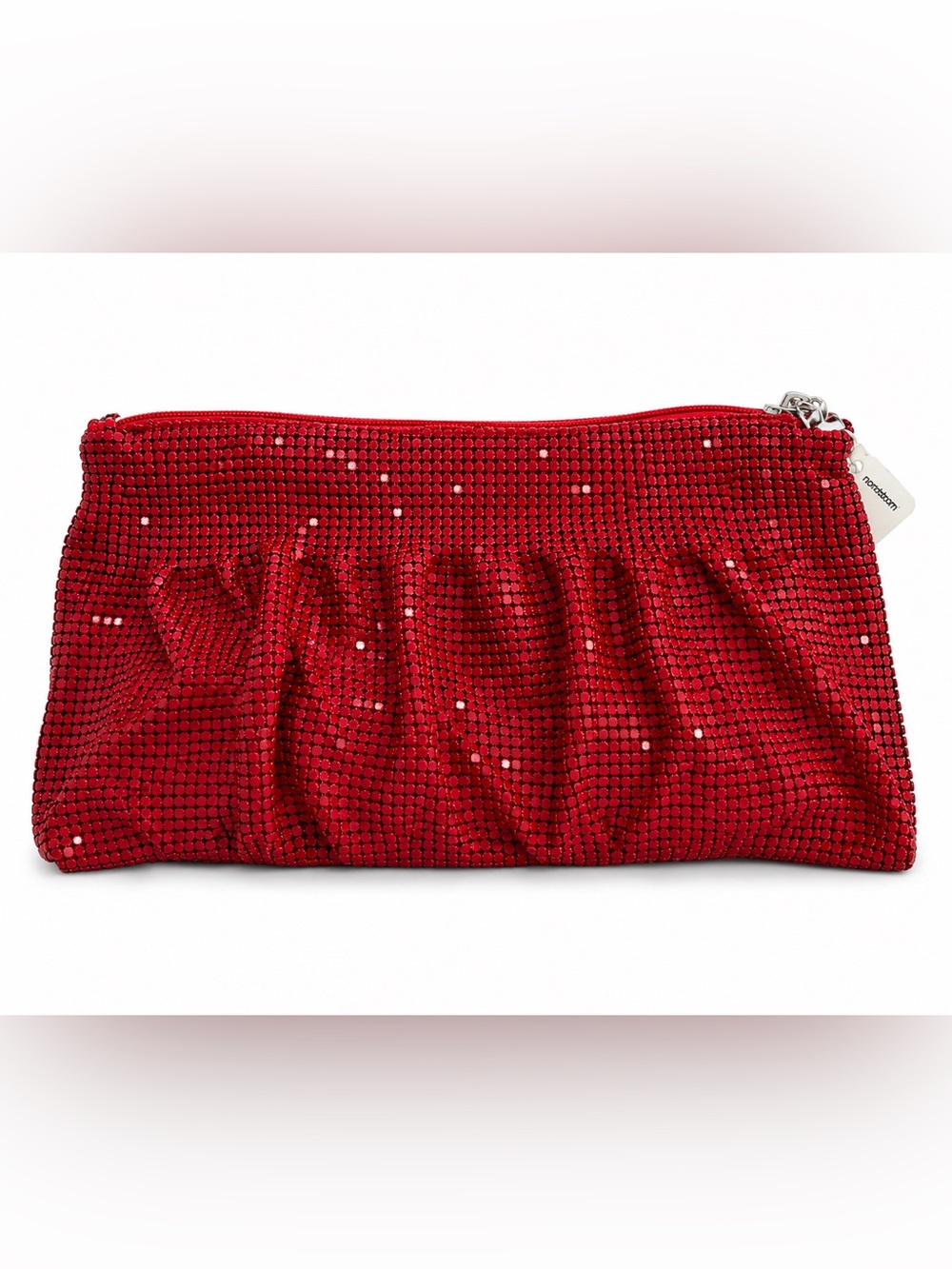 Red Mesh Sequin Ruched Clutch Evening Bag 10x5 NWT